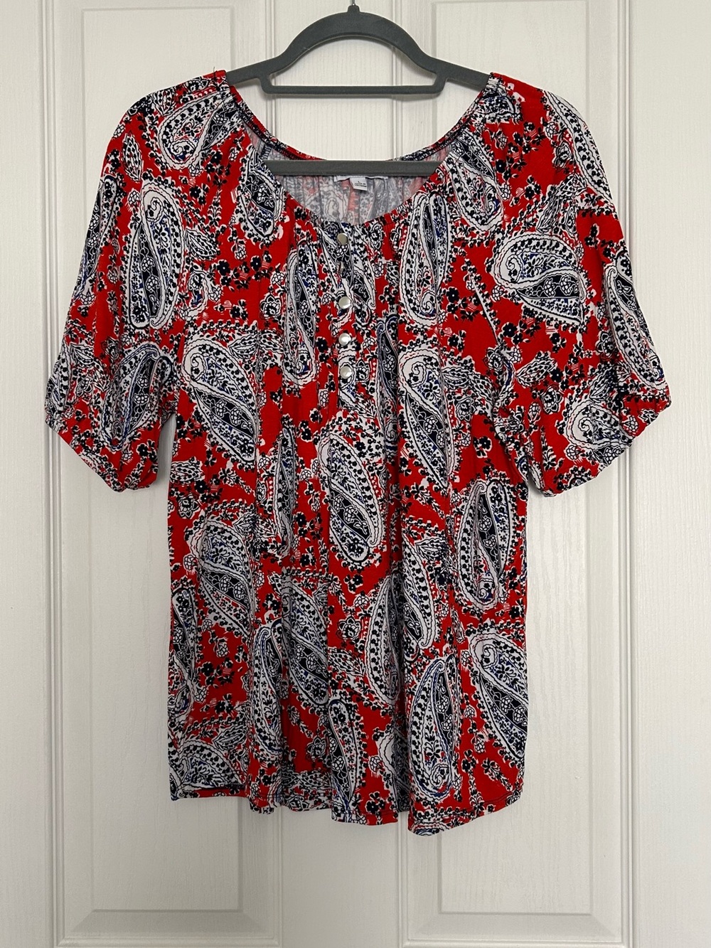 Notations Red Paisley Scoop-Neck Blouse